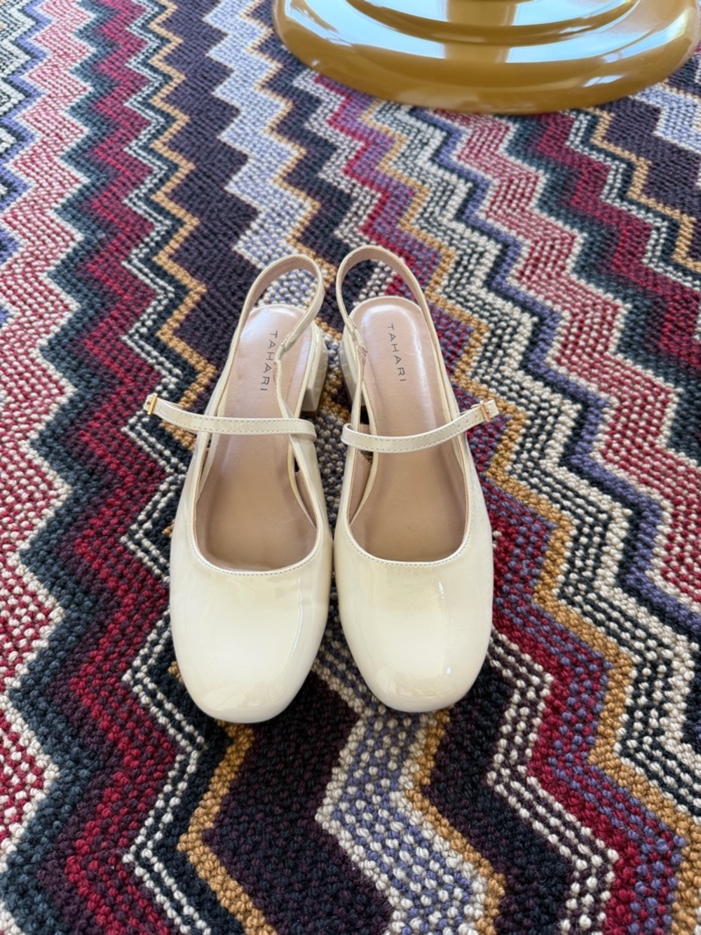 Tahari Cream Patent Mary Jane Slingback Heels